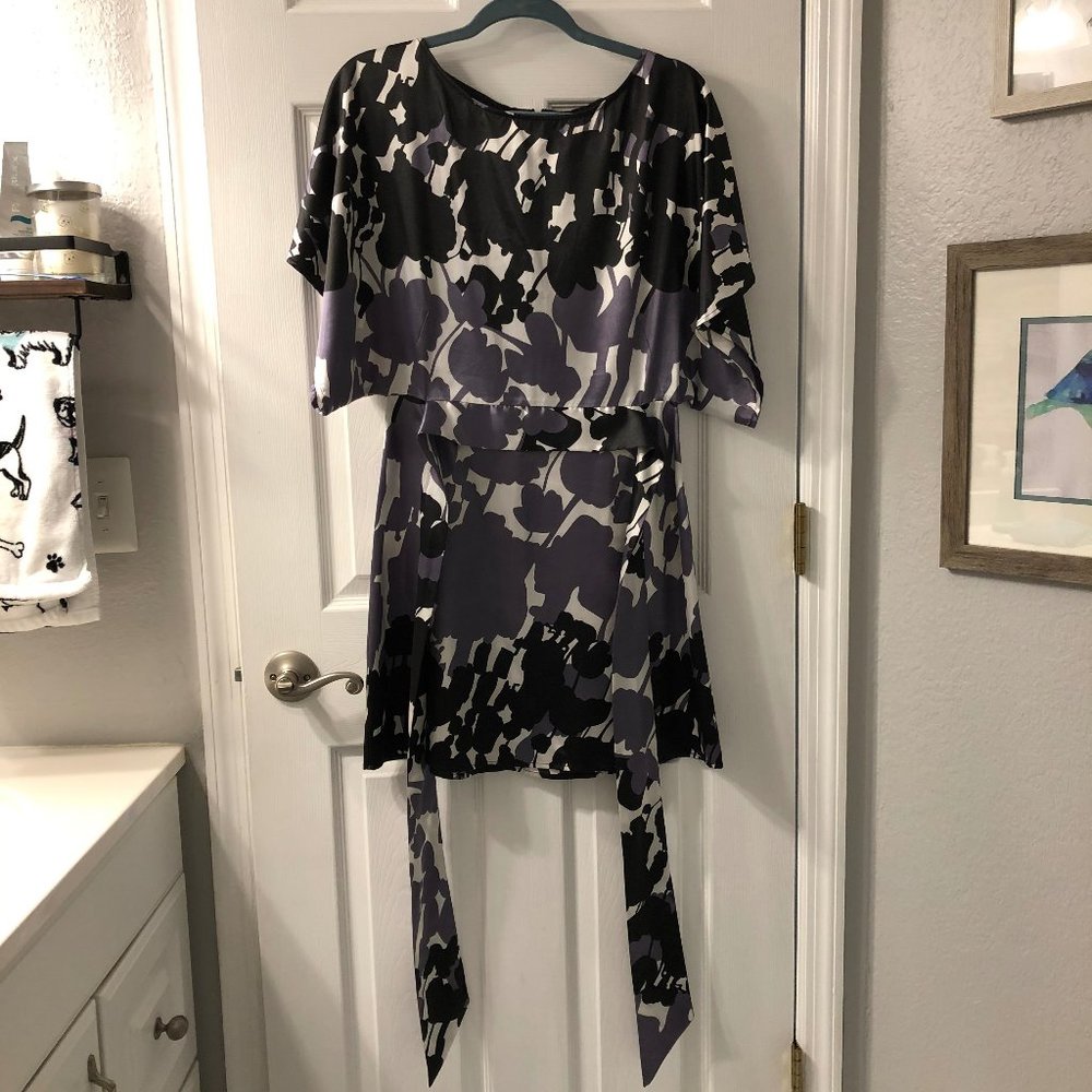 BCBGMAXAZRIA Black Purple White Floral Dress XS